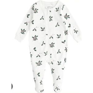 Petit Lem White Bodysuit with Green Floral Design
